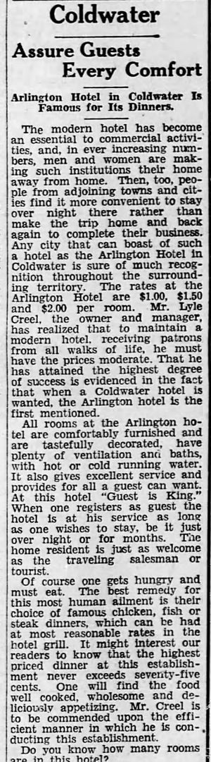 Stukeys Inn (Arlington Hotel) - October 1936 Article